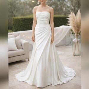 Sincerity Style 3869 Ivory Charmeuse Slim A-line Strapless Wedding dress sz 12